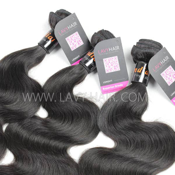 Superior Grade mix 3 bundles with silk base closure 4*4" Indian Body wave Virgin Human hair extensions