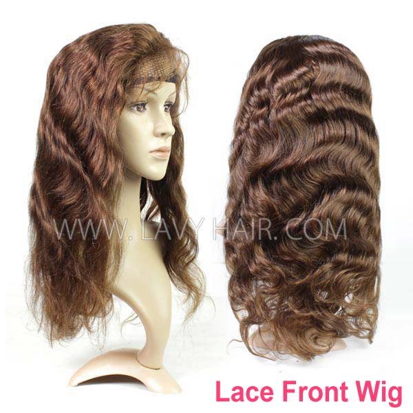 #4 Brown Color Lace Frontal Wigs 130% Density Body Wave Human Hair