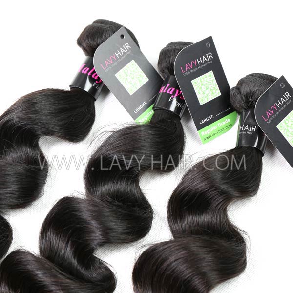 Regular Grade mix 3 bundles with silk base closure 4*4" Malaysian Loose Wave Virgin Human hair extensions