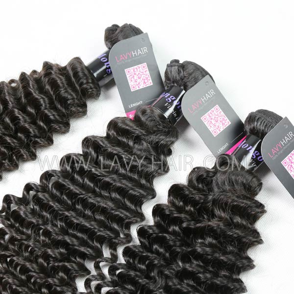 Superior Grade mix 3 bundles with silk base closure 4*4" Mongolian Deep Curly Virgin Human hair extensions