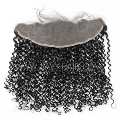 #1B Color Ear to ear 13*4 Lace Frontal Deep Curly Human hair Swiss lace
