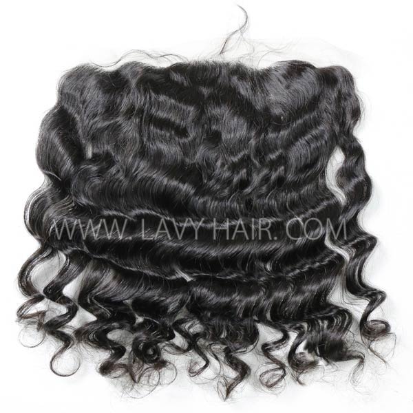 Superior Grade #1B Color Ear to ear 13*4 Lace Frontal Loose Wave Human hair Swiss lace 4C Curly Hairline