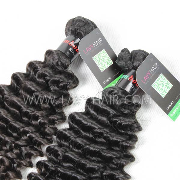 Regular Grade mix 4 bundles with lace closure Brazilian Deep Curly Virgin Human hair extensions