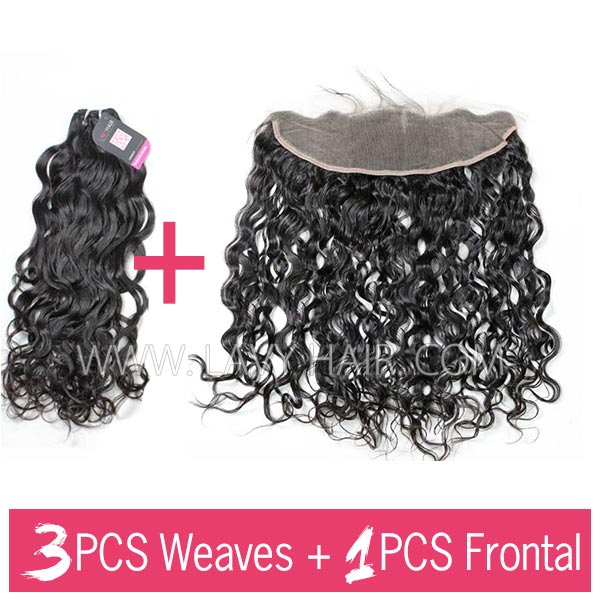 Superior Grade mix 3 bundles with 13*4 lace frontal closure Indian Natural Wave Virgin Human hair extensions