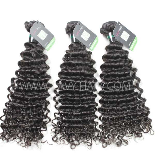 Regular Grade mix 3 bundles with 13*4 lace frontal closure Brazilian Deep Curly Virgin Human hair extensions