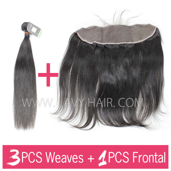 Regular Grade mix 3 bundles with 13*4 lace frontal closure Indian Straight Virgin Human hair extensions