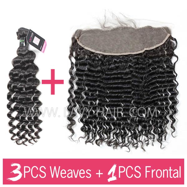 Superior Grade 3 bundles with 13*4 lace frontal Deep Wave Virgin Hair Brazilian Peruvian Malaysian Indian European Cambodian Burmese Mongolian