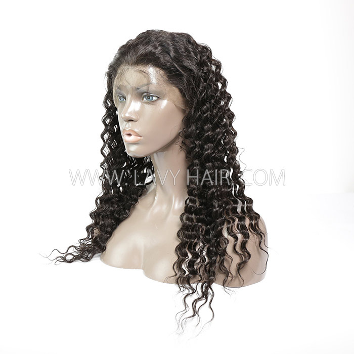 #1B Color 360 Lace Frontal Deep Wave Human hair Swiss lace