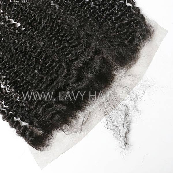 Superior Grade 4C Curly Hairline Ear to ear 13*4 Lace Frontal kinky Curly Human hair medium brown Swiss lace