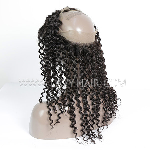 #1B Color 360 Lace Frontal Italian Curly Human hair Swiss lace