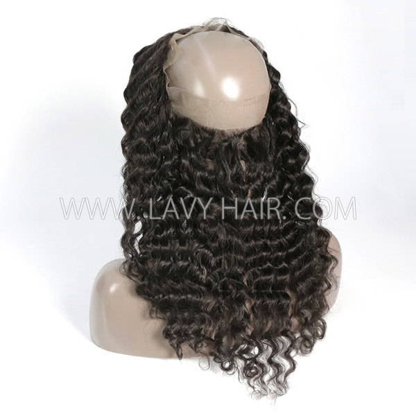 #1B Color 360 Lace Frontal Deep Wave Human hair Swiss lace