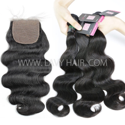 Superior Grade 3 bundles with silk base closure 4*4" Body wave Virgin hair Brazilian Peruvian Malaysian Indian European Cambodian Burmese Mongolian