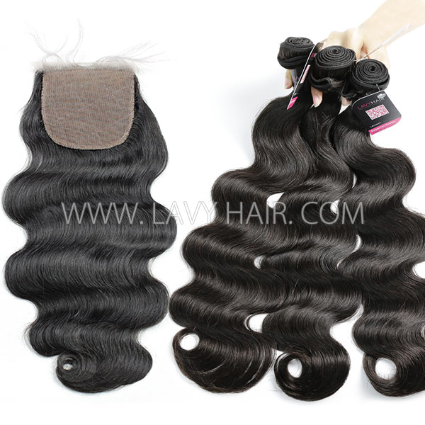 Superior Grade mix 3 bundles with silk base closure 4*4" Mongolian Body wave Virgin Human hair extensions
