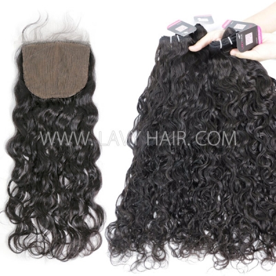 Superior Grade 3 bundles with silk base closure 4*4" natural wave Virgin hair Brazilian Peruvian Malaysian Indian European Cambodian Burmese Mongolian