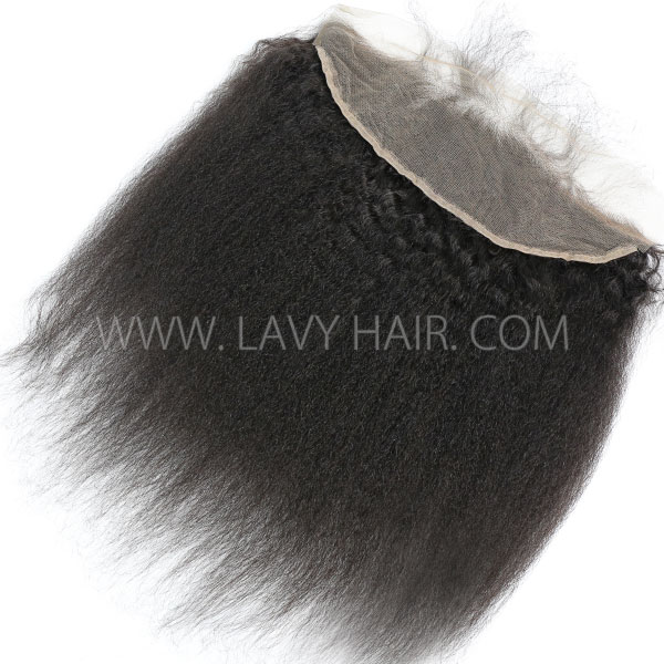 Superior Grade 4C Curly Edge #1B Color Ear to ear 13*4 Lace Frontal Kinky straight Human hair Swiss lace