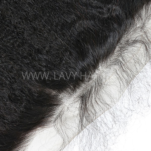 #1B Color Ear to ear 13*4 Lace Frontal Kinky straight Human hair Swiss lace