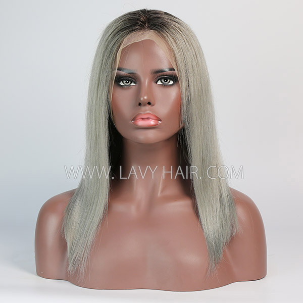 #1B/grey Color  Lace Frontal Bob Wig 150% Density Straight Hair Human Hair