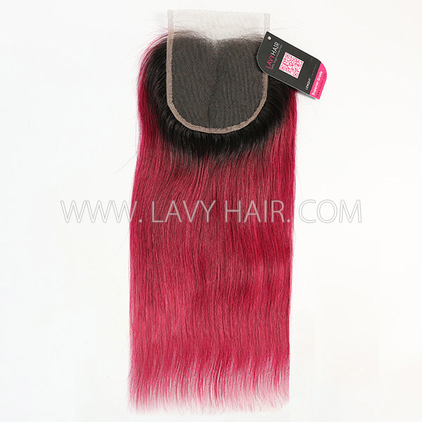 Lace top closure 4*4" Straight  #1B/99J Human hair medium brown Swiss lace