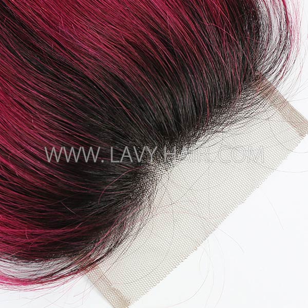 Lace top closure 4*4" Straight  #1B/99J Human hair medium brown Swiss lace