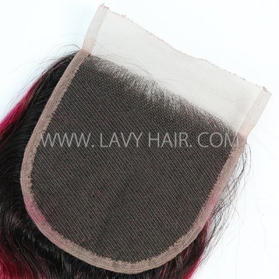 Lace top closure 4*4" body wave #1B/99J Human hair medium brown Swiss lace