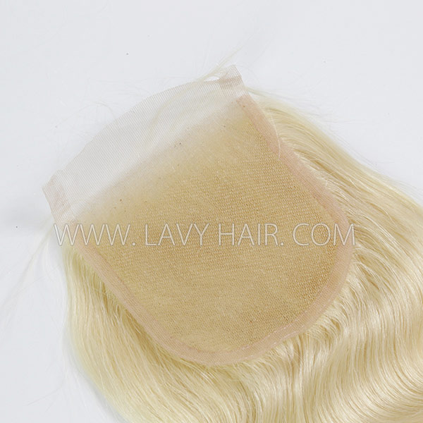 #613 Blonde Color Lace top closure 4*4" Straight and Body wave Human hair Transparent Lace Swiss lace