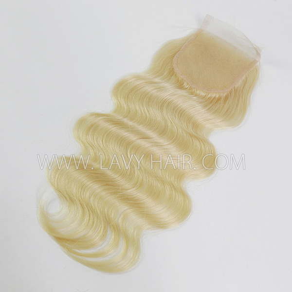 #613 Blonde Color Lace top closure 4*4" Straight and Body wave Human hair Transparent Lace Swiss lace