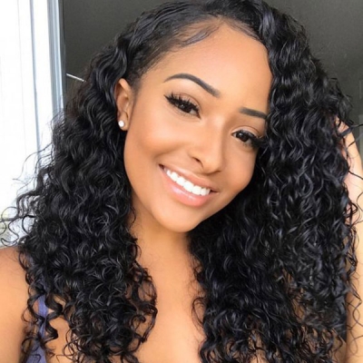 130% Density Deep Curly Glueless HD Lace and Transparent Lace 360 Lace Frontal Wigs Real Virgin Hair Ponytail Wig
