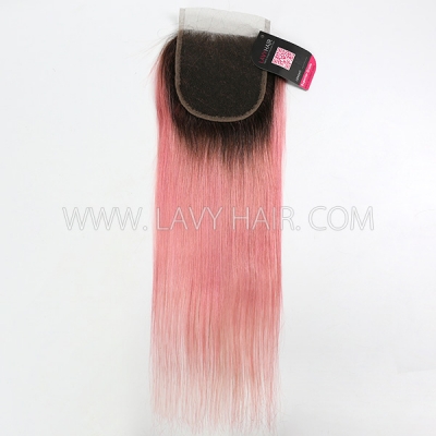 Lace top closure 4*4" Straight #1B/Pink Human hair medium brown Swiss lace