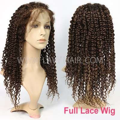 4# Chocolate Brown 130% Density Full Lace Wigs Deep Curly Human Hair