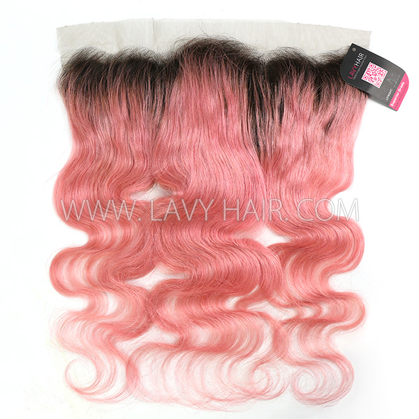 # 1B/Pink Ear to ear 13*4 Lace Frontal Body Wave and Straight Human hair medium brown Swiss lace