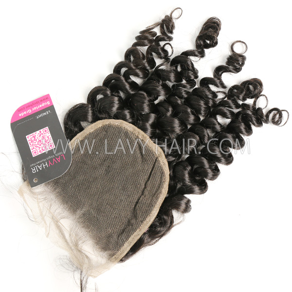 Lace top closure 4*4" Spiral curly Human hair medium brown Swiss lace