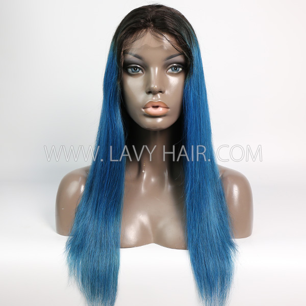 1B/Vivid Blue Color Lace Frontal Wig Straight Hair Human Hair