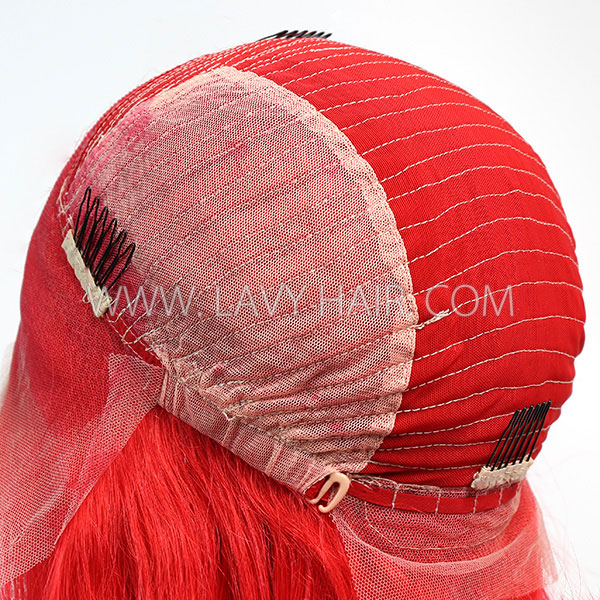 Red Color Lace Frontal Bob Wig Straight Hair 150% Density