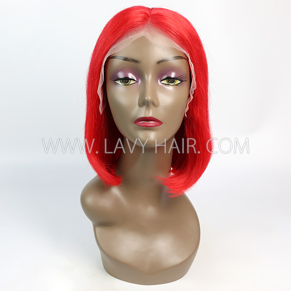 Red Color Lace Frontal Bob Wig Straight Hair 150% Density