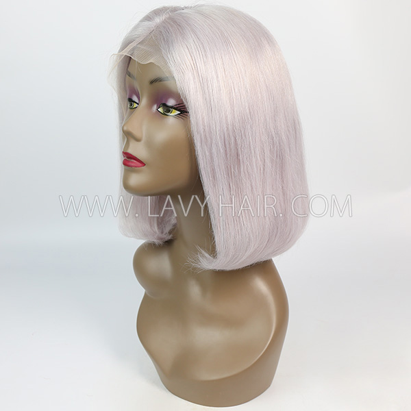 Straight Hair Human Hair Grey Color Lace Frontal Bob Wig 150% Density