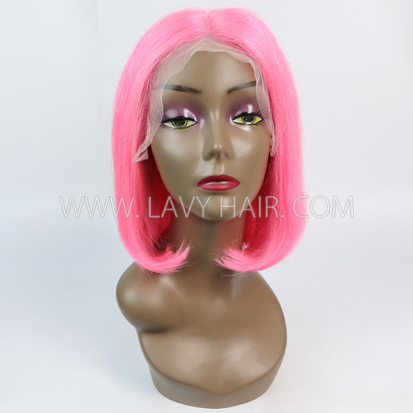 Pink Color Lace Frontal Bob Wig 150% Density Straight Hair Human hair