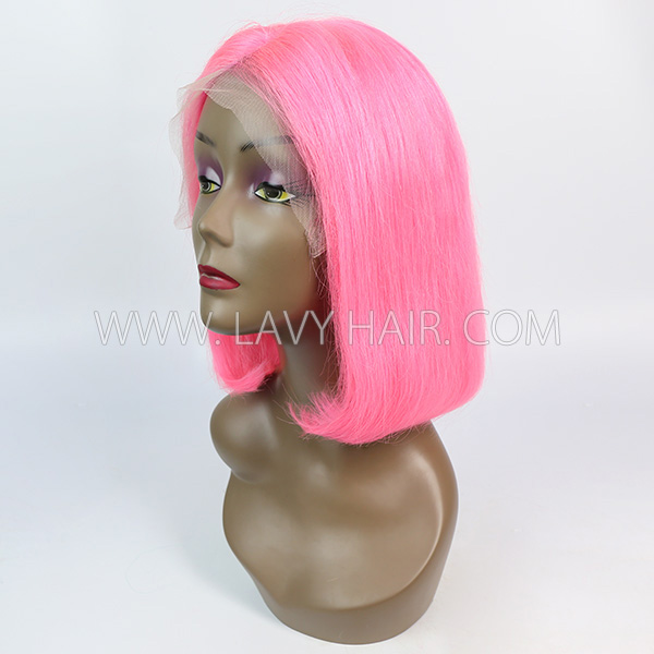 Pink Color Lace Frontal Bob Wig 150% Density Straight Hair Human hair