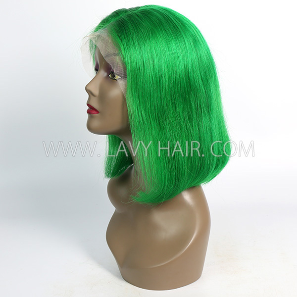 Green Color Lace Frontal Bob Wig 150% Density Straight Hair Human hair