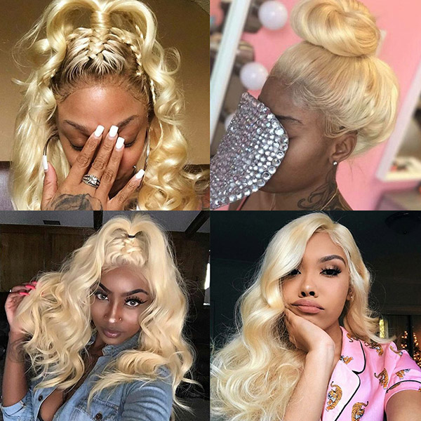 #613 Blonde 130% Density Blonde Full Lace Wigs Body Wave Human Hair Transparent Lace