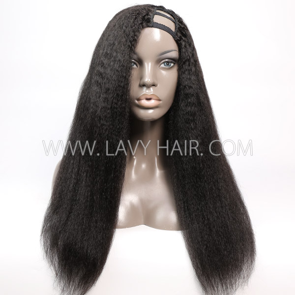 130% & 300% Density U-part Wig Kinky Straight Human Hair Middle Part (leave message if need left/right side part)