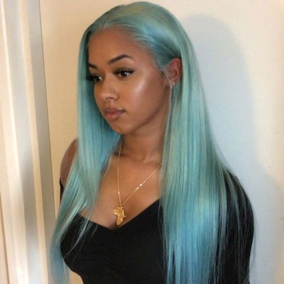 Glueless Wig Light Blue Color 150% Density Virgin Human Hair Wig 5-7 Days Customize 613lfw-41