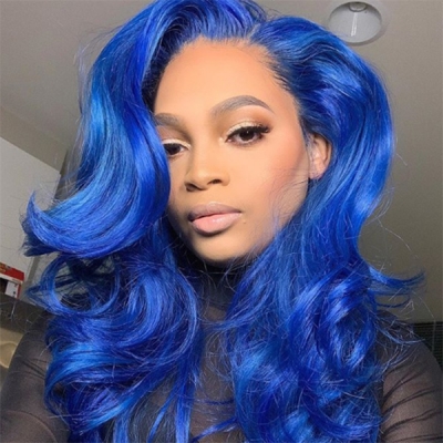 Wavy Wig With Natural Hairline Gentian Blue Making 7 Days 613lfw-42