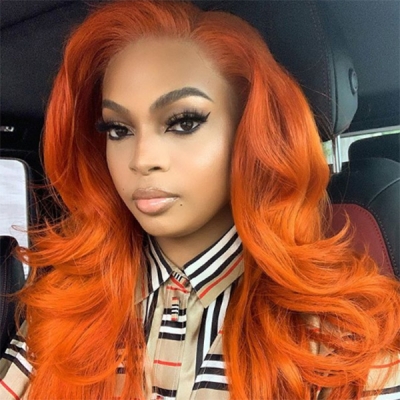 Pastel Orange Color Wavy Lace Wig For 7 Working Days Making 613lfw-35A17