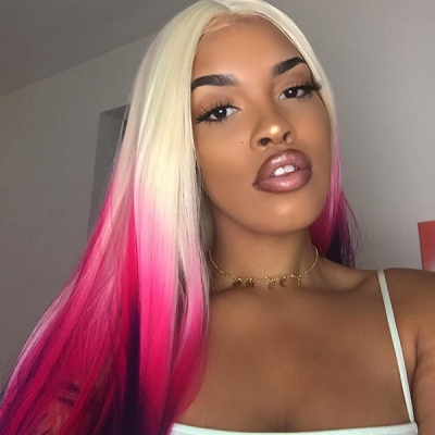 Glueless Wig Blonde Magenta Ombre Color 150% Density Wear Go HD Lace Wig 3-4 Days Customize 613lfw-55