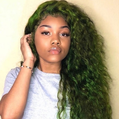 Glueless Wig Patina Green Color 150% Density Wear Go HD Lace Wig 100% Human Hair 5-7 Days Customize 613lfw-51