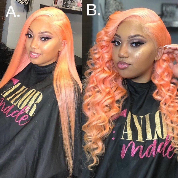 Orange Color Wave Hair Human Virgin Hair Invisibe HD Lace Frontal Wig 150% Density Wear Go Glueless Customize 4-7 days  613lfw-73A1