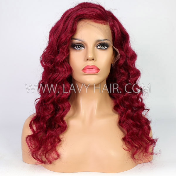 Glueless Wig Signal Red Color 150% Density Wavy Human Hair Wig 5-7 Days Customize 150lfw-29A16