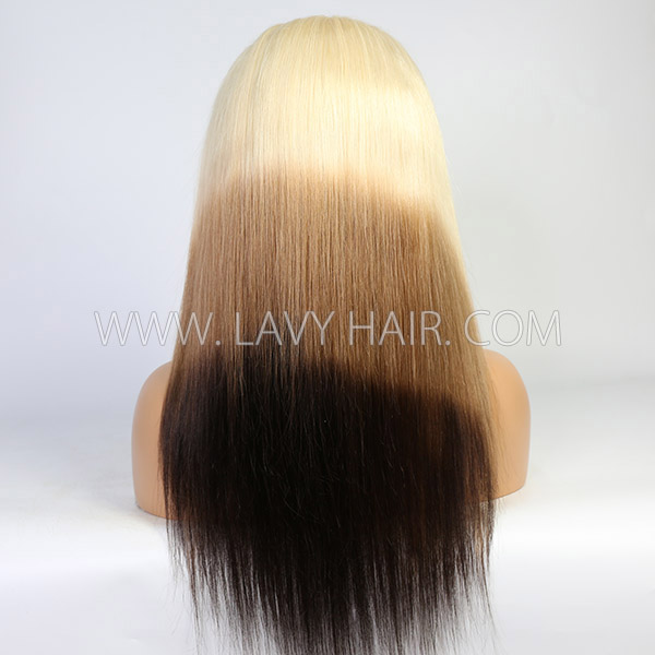 Glueless Wig Three Tone Blonde Black Ombre Color 150% Density Human Virgin Hair HD Lace 3-4 Days Customize 613lfw-76A4