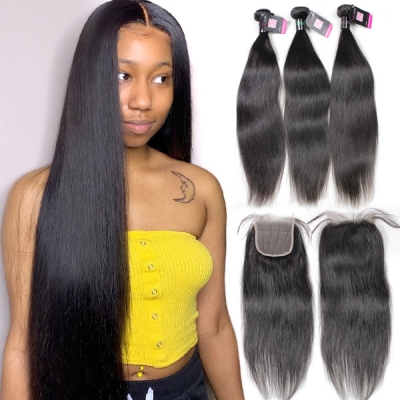(Update)Superior Grade 3 bundles with 4*4 5*5 lace closure Deal Straight Transparent /HD Lace Virgin Human hair Brazilian Peruvian Malaysian Indian