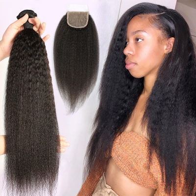 Superior Grade 3/4 bundles with 4*4 lace closure Kinky Straight Virgin hair Brazilian Peruvian Malaysian Indian European Cambodian Burmese Mongolian